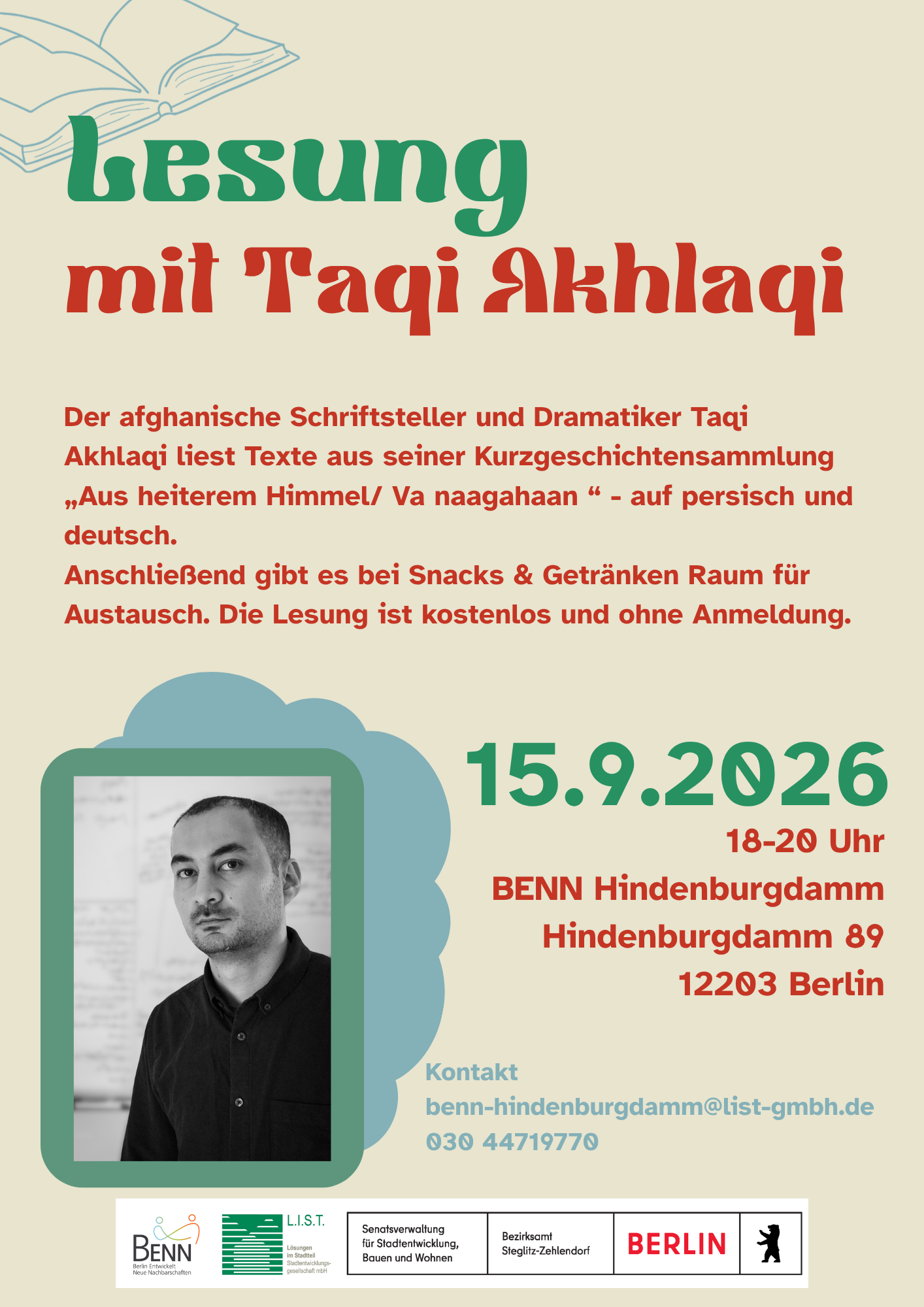 Flyer mit Foto des Autors und Text zur Veranstaltung